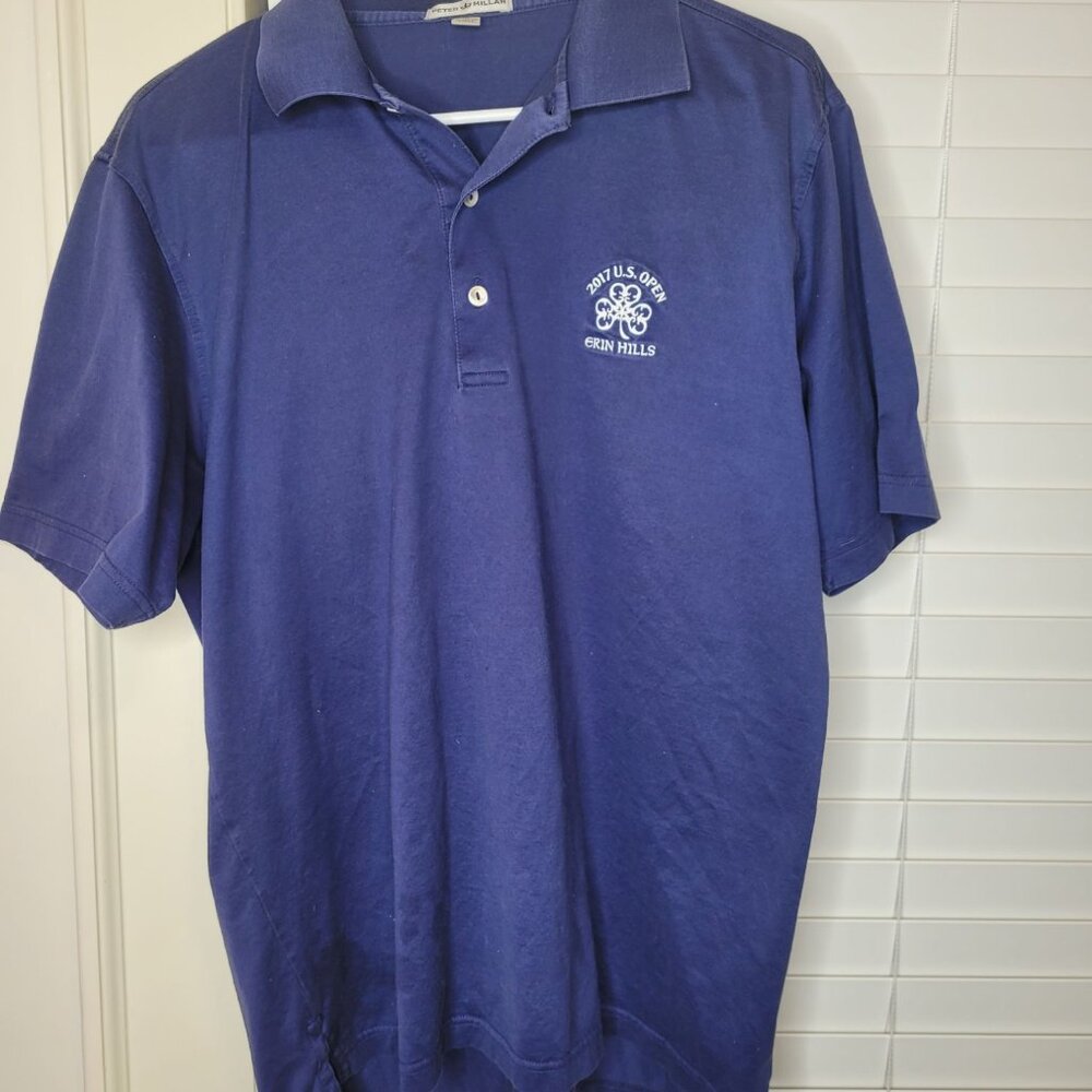 Peter Millar 2017 U.S. Open Erin Hills Polo Shirt Medium Blue 100% Cotton Golf A - Picture 1 of 4